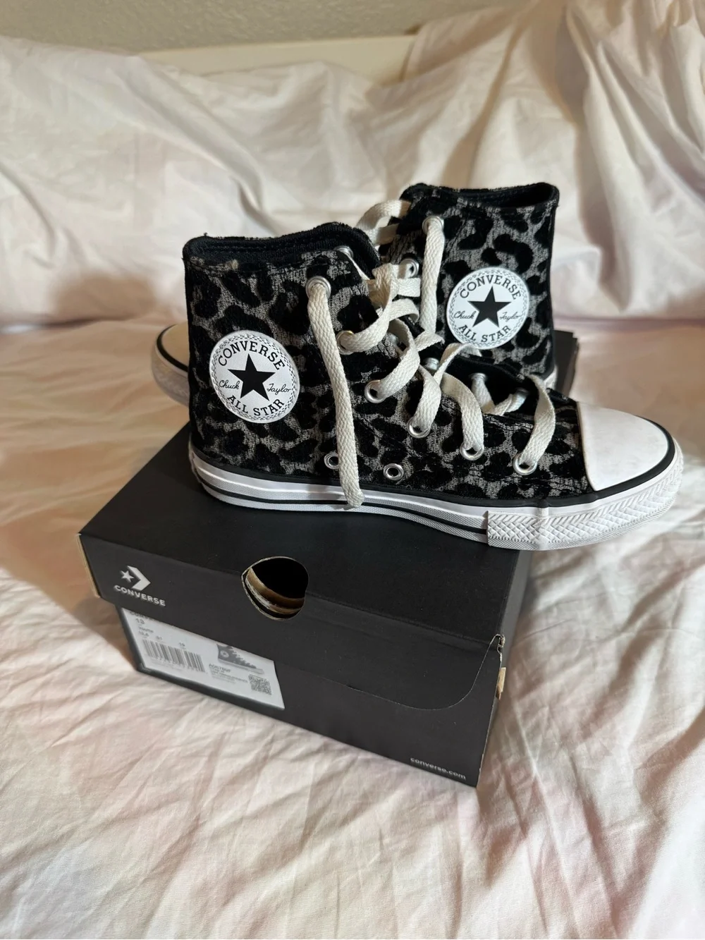 Converse Kids Black and Gray Leopard Print Chuck Taylor High Tops